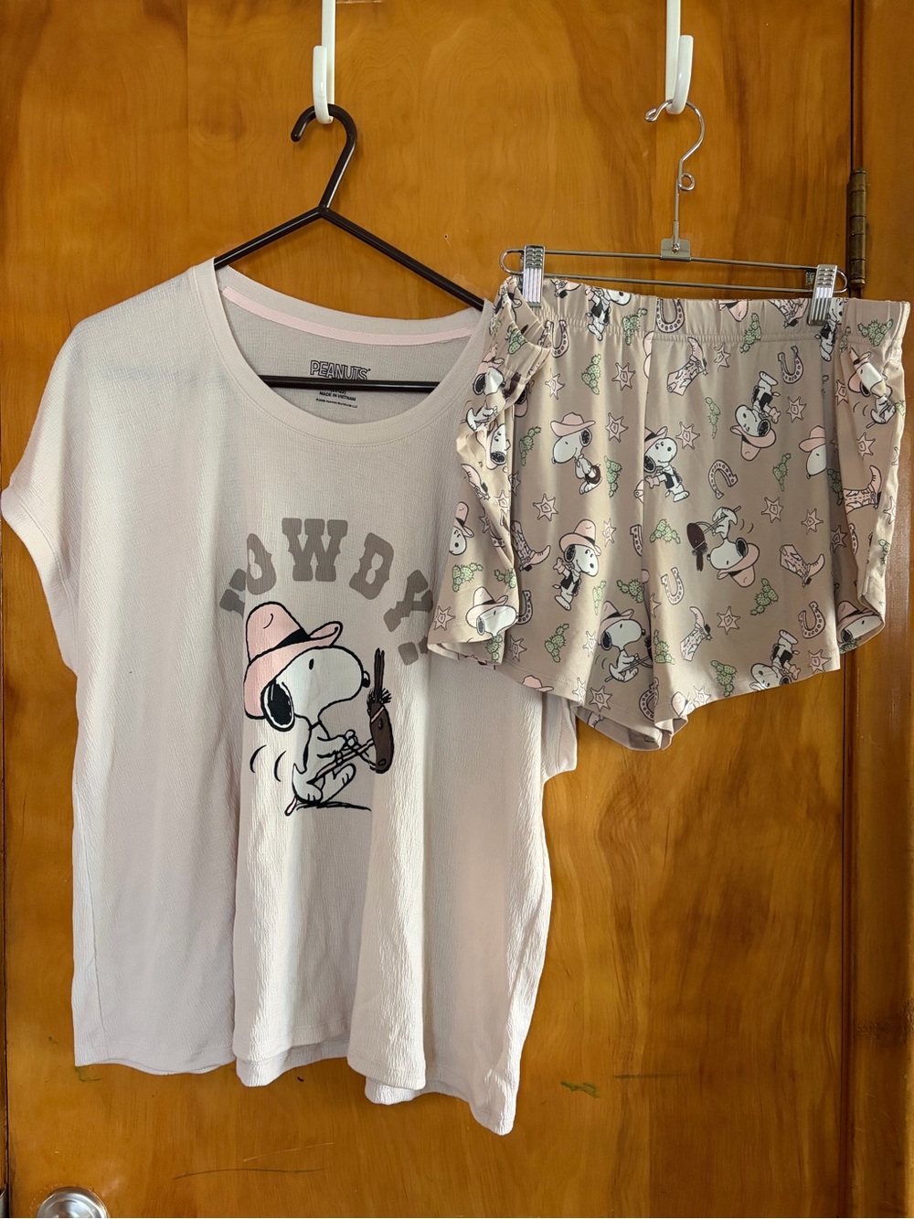 Peanuts Crewneck Tee and shorts PJ Set  in Pink and Cream